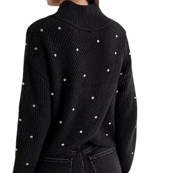 Express Reversible Embellished Mock Neck Crossover Sweater Black Rhinestone XL - Picture 2 of 10